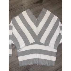 Philosophy Grey & White Women's V-Neck Striped Y2K Style‎ Sweater Size Medium